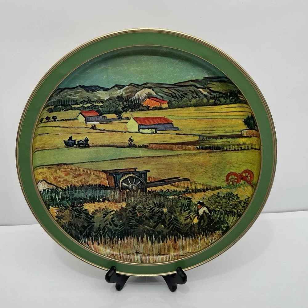 Vintage Sunshine Biscuits Tin Lid Serving Tray Set Featuring Van Gogh's Works